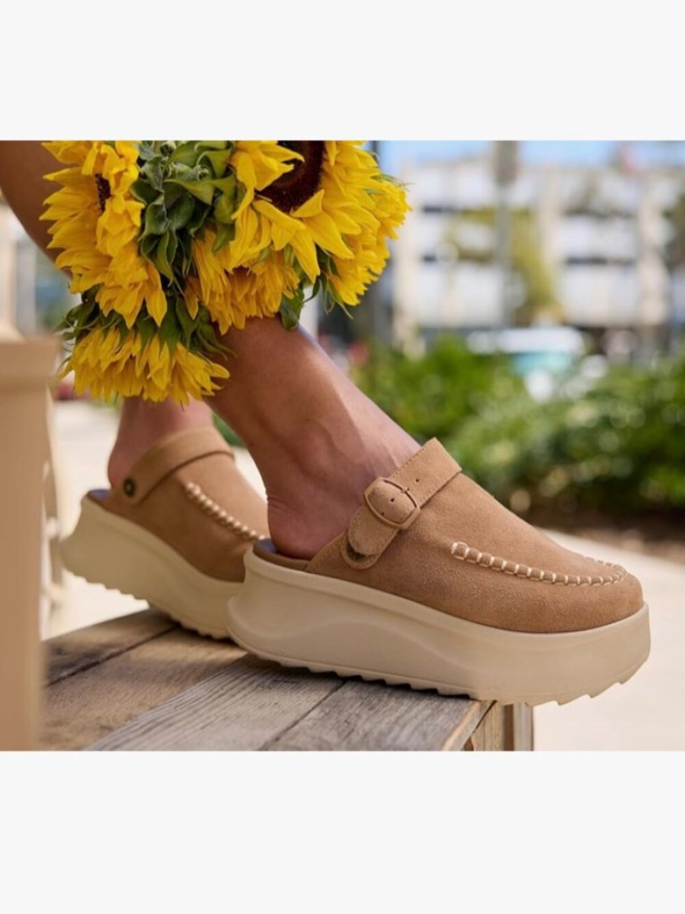 NEW! HEY DUDE Del Ray Clog Slip On Platform Comfort Mule Vegan Suede Tan 6